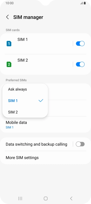 Press the required setting.