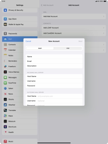 Press Host Name and key in the name of your email provider's outgoing server. Press Host Name and key in the name of your email provider's outgoing server.