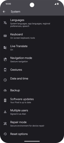Press Reset options.