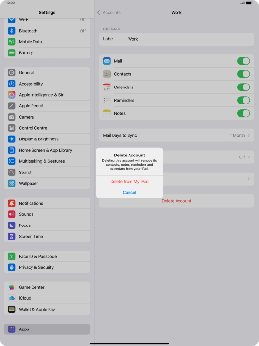 Press Delete from My iPad.