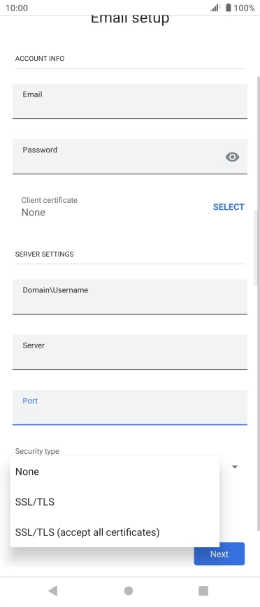 Press the required setting.