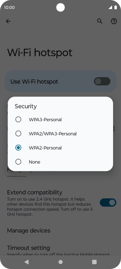 Press WPA3-Personal to password protect your Wi-Fi hotspot.