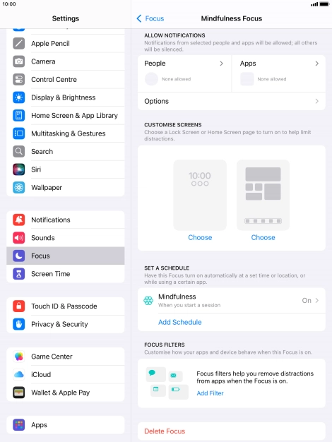 Press People and follow the instructions on the screen to select which contacts you would like to receive calls and notifications from when the selected focus mode is active.
