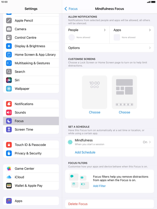 Press People and follow the instructions on the screen to select which contacts you would like to receive calls and notifications from when the selected focus mode is active.