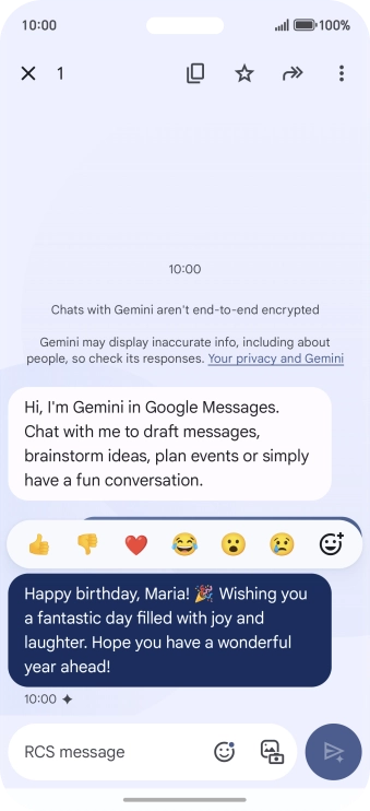 Press and hold the text suggestion from Gemini. Follow the instructions on the screen to use the text suggestion.