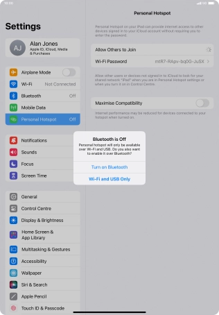 If Wi-Fi is turned on, press Wi-Fi and USB Only.