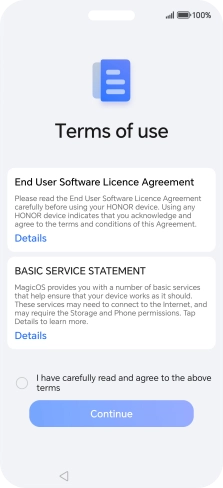 Press the field to accept the licence agreement.
