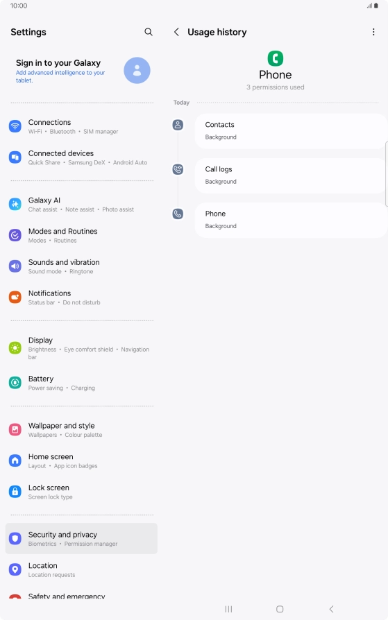 The app activity for the selected app is displayed.