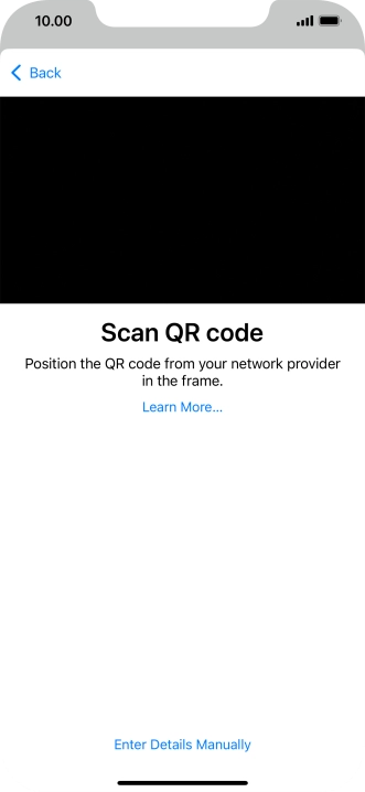 Place the QR code you've received inside the phone camera frame to scan the code. If you’ve deleted your eSIM, you can re-add it using your existing QR code. If you’re having problems, see our FAQ.