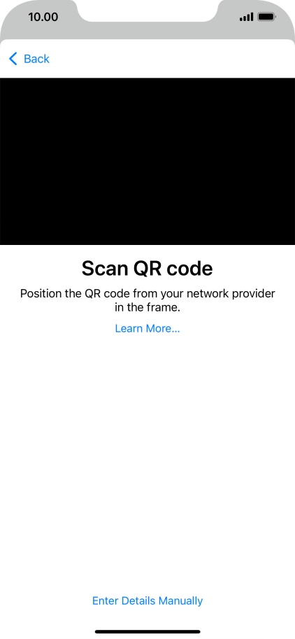 Place the QR code you've received inside the phone camera frame to scan the code. If you’ve deleted your eSIM, you can re-add it using your existing QR code. If you’re having problems, see our FAQ.