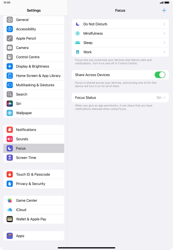 Press the required focus mode.
