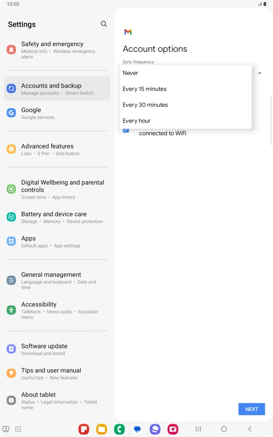 Press the required setting.