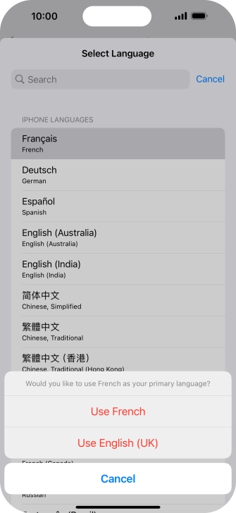 To select the new language as the default phone language, press Use ‹language› .