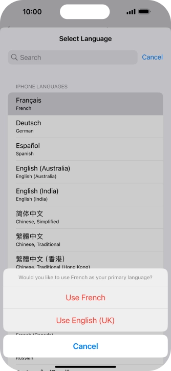 To select the new language as the default phone language, press Use ‹language› . To select the new language as the default phone language, press Use ‹language› .