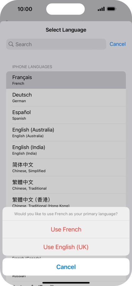 To select the new language as the default phone language, press Use ‹language› . To select the new language as the default phone language, press Use ‹language› .