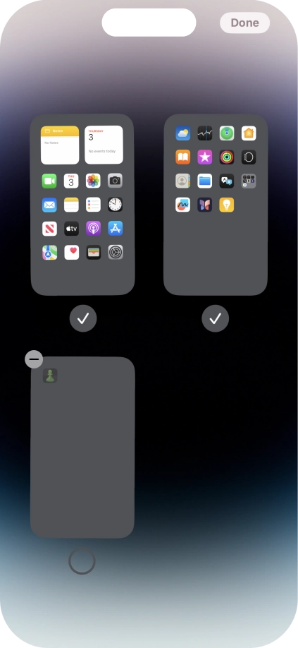 Press the delete icon next to the required home screen page. Press the delete icon next to the required home screen page.