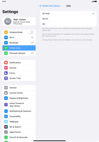 To turn on automatic switch between 5G and 4G, press 5G Auto.