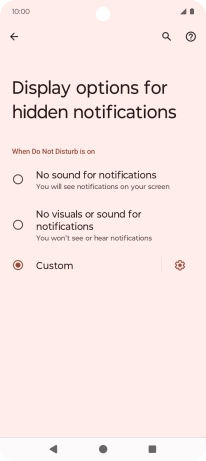 Press the fields next to the required settings to turn display of the selected notification types on or off.