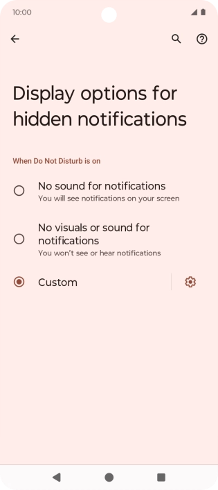 Press the fields next to the required settings to turn display of the selected notification types on or off.