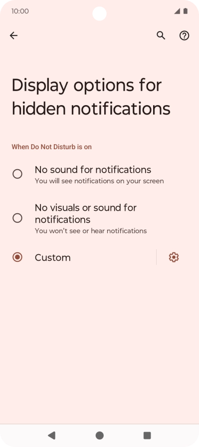 Press the fields next to the required settings to turn display of the selected notification types on or off.