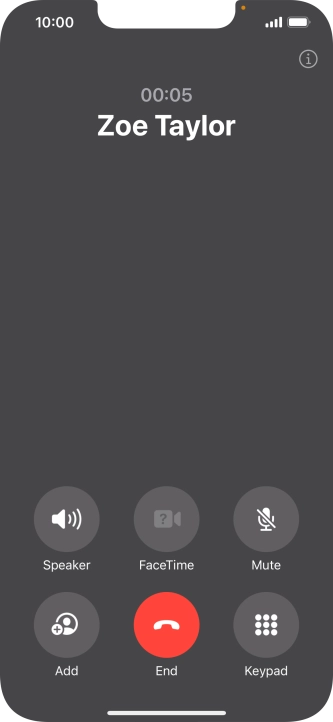 Press the end call icon to end the call and return to the home screen.