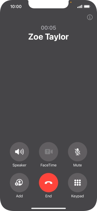 Press the end call icon to end the call and return to the home screen.