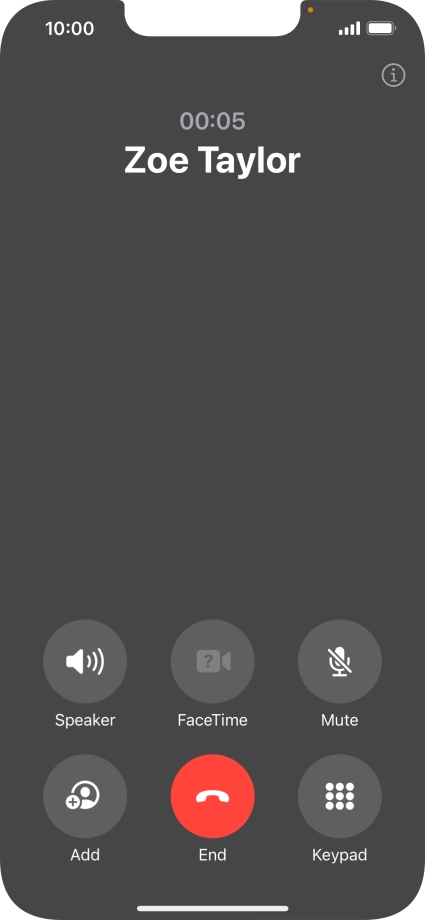 Press the end call icon to end the call and return to the home screen.