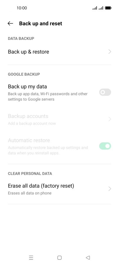 Press Erase all data (factory reset).