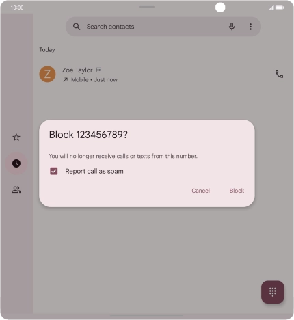 To report the number as spam, press the field next to 