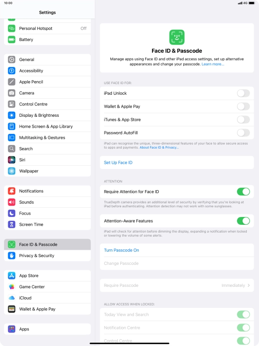 Press Turn Passcode On and key in a lock code of your own choice twice. Press Turn Passcode On and key in a lock code of your own choice twice.