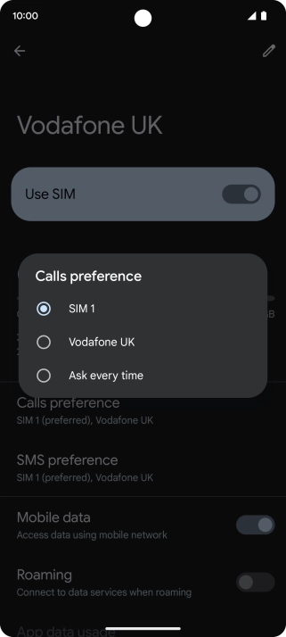 Press the required setting.