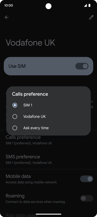Press the required setting.