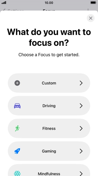 Press the required focus mode and follow the instructions on the screen to add the selected focus mode.