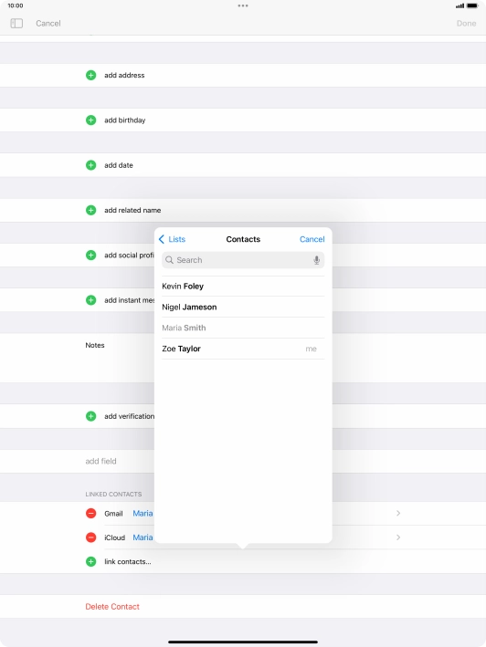 Press the required contact.