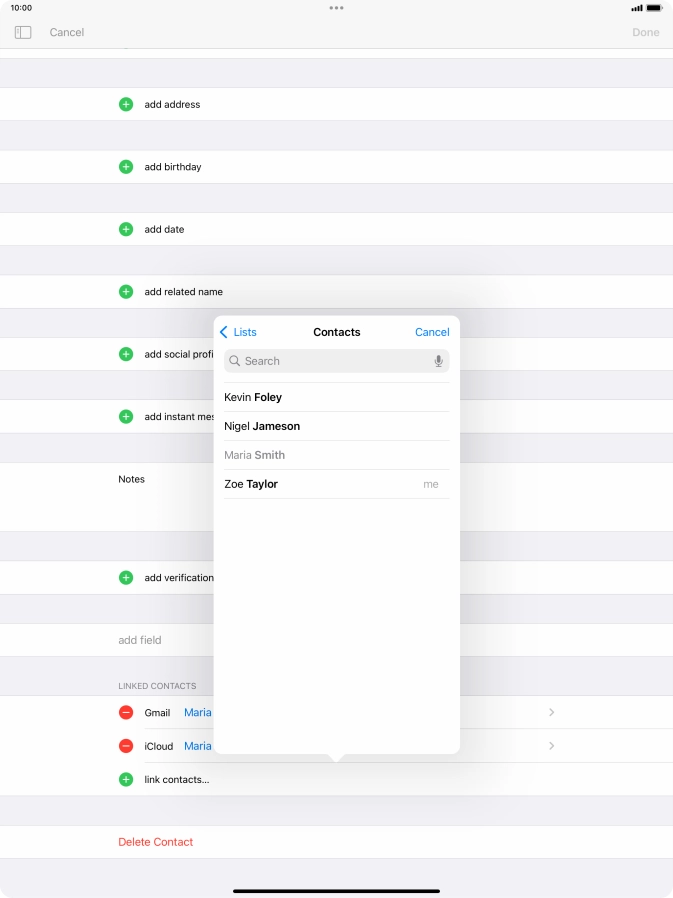 Press the required contact.