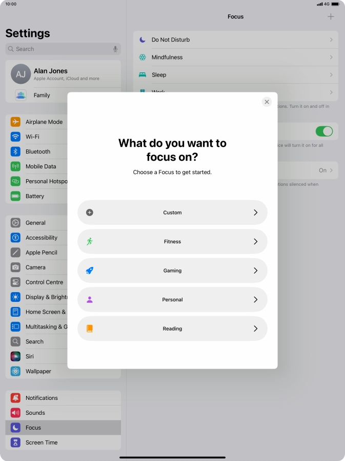 Press the required focus mode and follow the instructions on the screen to add the selected focus mode.