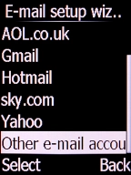 Select Other e-mail accounts and press the Left selection key. Select Other e-mail accounts and press the Left selection key.