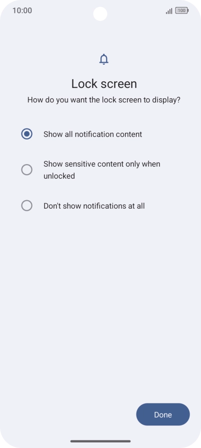 Press the required setting.