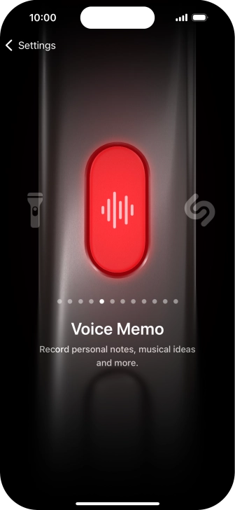 Slide your finger right or left on the screen to select the required function.