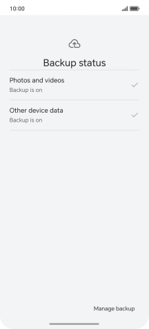 Press Manage backup.
