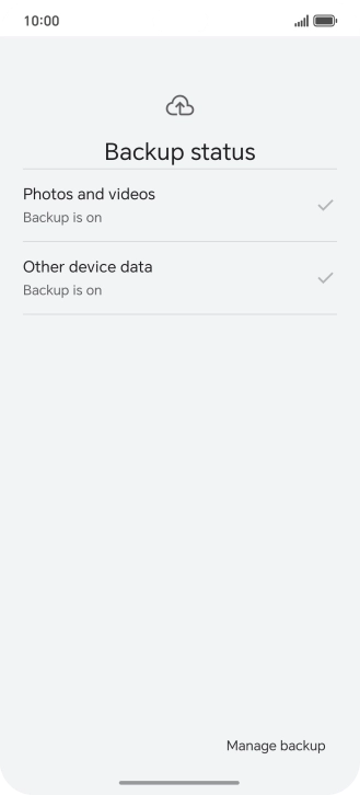 Press Manage backup.