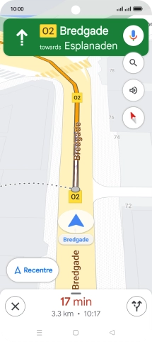 The travel information at the bottom of the screen shows your estimated time of arrival and distance to destination.