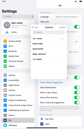 Press the required contact.