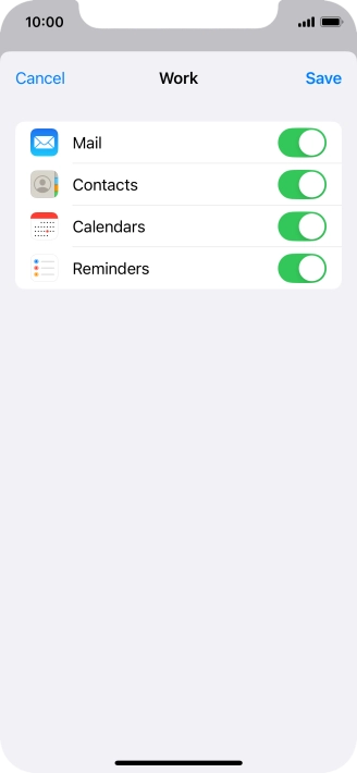 Press the indicators next to the required data types to turn synchronisation of each data type on or off.