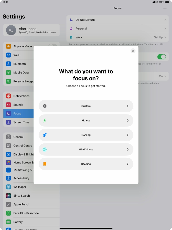 Press the required focus mode and follow the instructions on the screen to add the selected focus mode.
