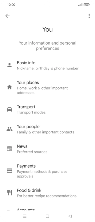 Press Basic info and follow the instructions on the screen to select phone owner settings.