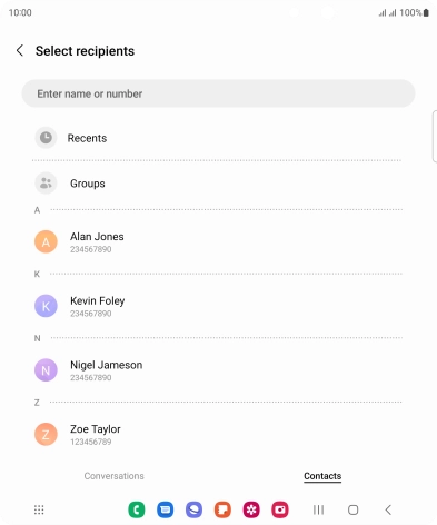 Press the search field and key in the first letters of the recipient's name. Press the search field and key in the first letters of the recipient's name.