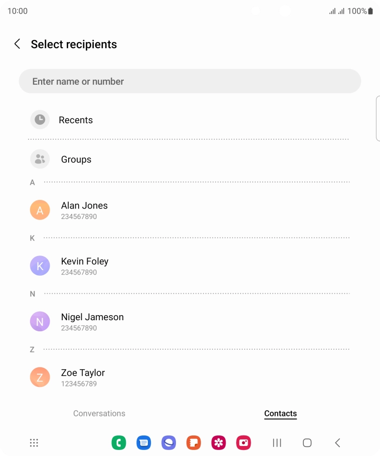 Press the search field and key in the first letters of the recipient's name. Press the search field and key in the first letters of the recipient's name.