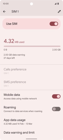 The total data usage is displayed. The total data usage is displayed.