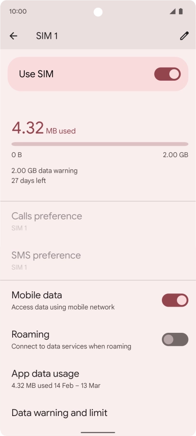 The total data usage is displayed. The total data usage is displayed.